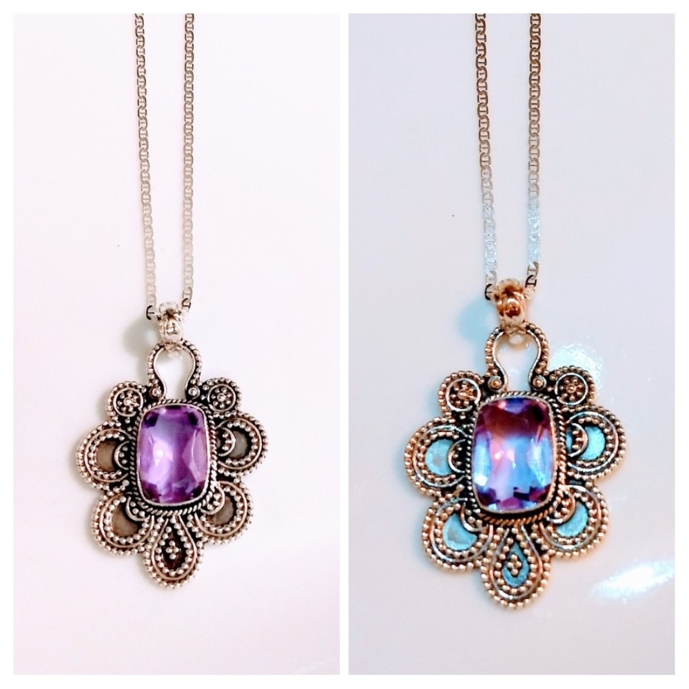 CREATED ALEXANDRITE 925 STERLING SILVER NECKLACE